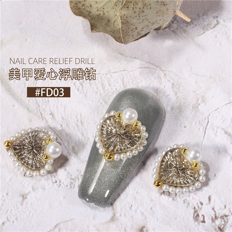 Internet celebridad nuevo estilo manicura corazón alivio diamante tridimensional perla