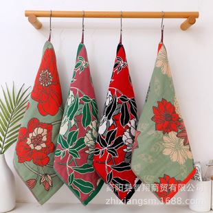 Gaoyang Towel Korean Flower Jacquard Four-Layer Cotton Gauze Large Square Towel Hand Towel Kitchen Towel Factory Price Wholesale
