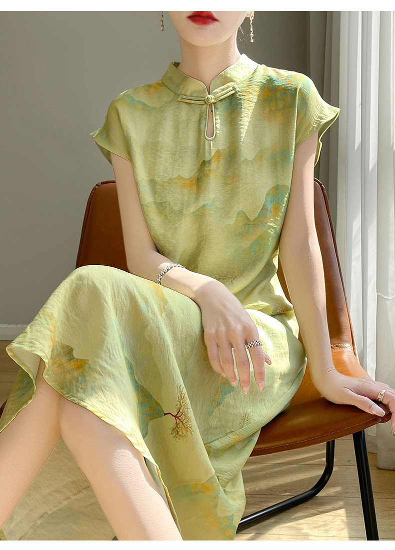2024 Spring/Summer Women's Retro Slimming Dress, Tencel Cotton New Chinese Style Long Modified Cheongsam_ecoleips.com