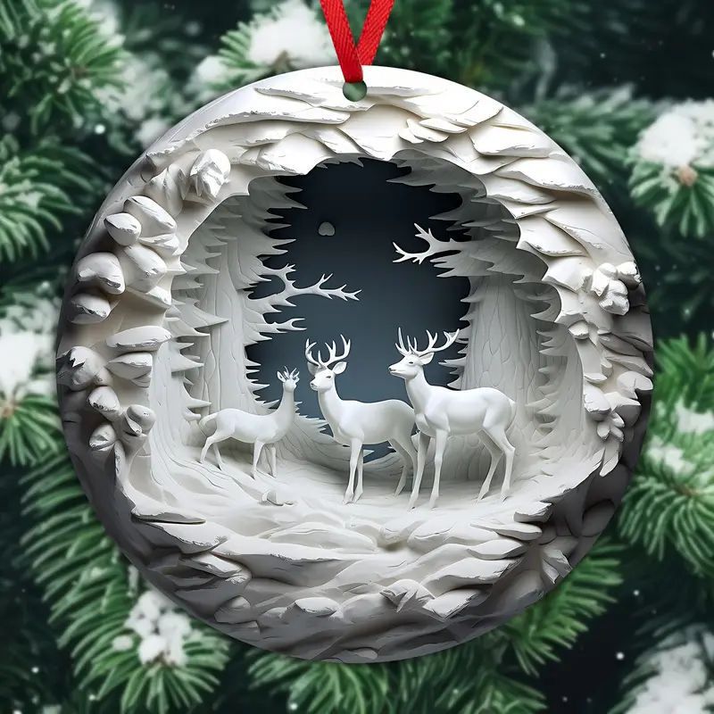 Colgante acrílico plano colgante decoración del árbol de Navidad listado disco pájaro rojo
