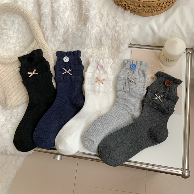 花田兔加厚保暖纽扣蝴蝶结蛋糕口假两件秋冬日系芭蕾堆堆袜ins潮|undefined