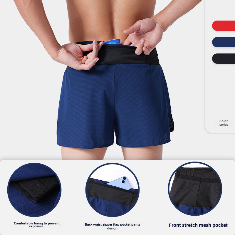 New Summer Fake Two-piece Running Quick-drying Sports Shorts Men's Basketball Fitness Marathon Cross-country Training Three-point Pants