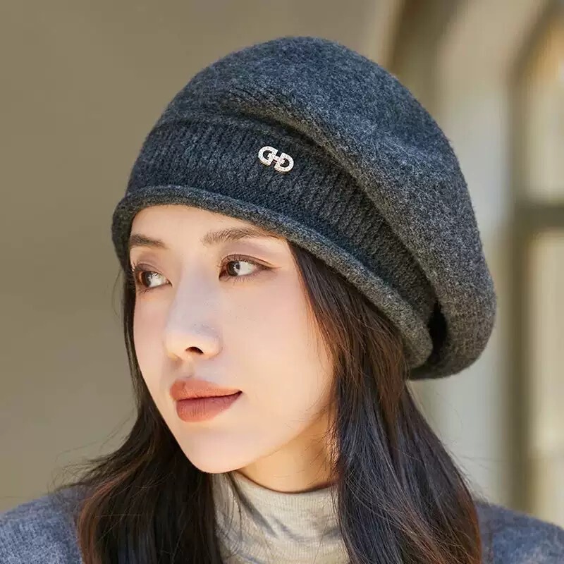 堆堆帽女八角帽子春夏款2025新款大头围显脸小韩系南瓜针织帽秋冬|undefined