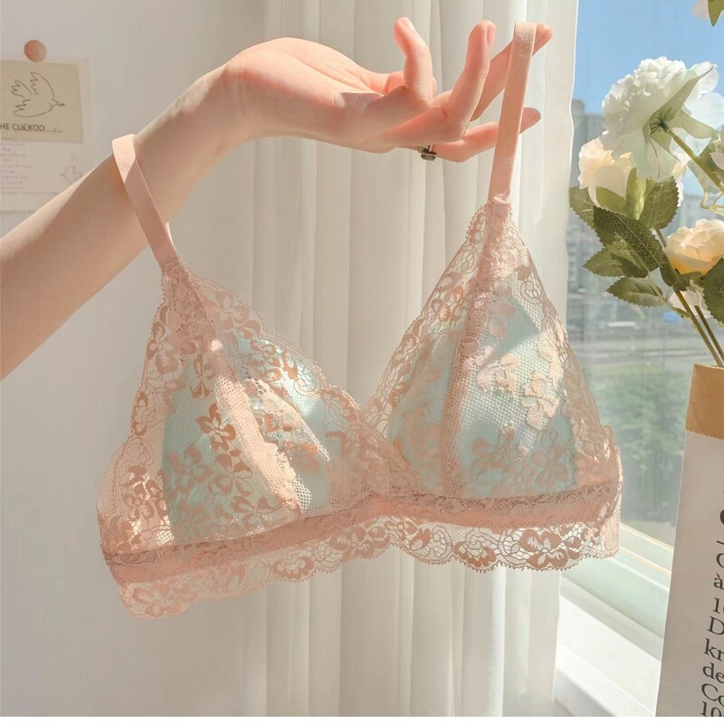 Aboutsecrets Girls' Underwear Women's Thin Summer Sexy Small Chest Push-Up Wireless Bra French Style