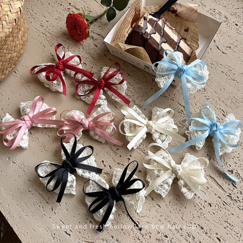 Lace Bowknot Elegance Ruffles Butterfly Hairpin Lolita Girl Heart Bangs Side Hair Clip Headpiece Women