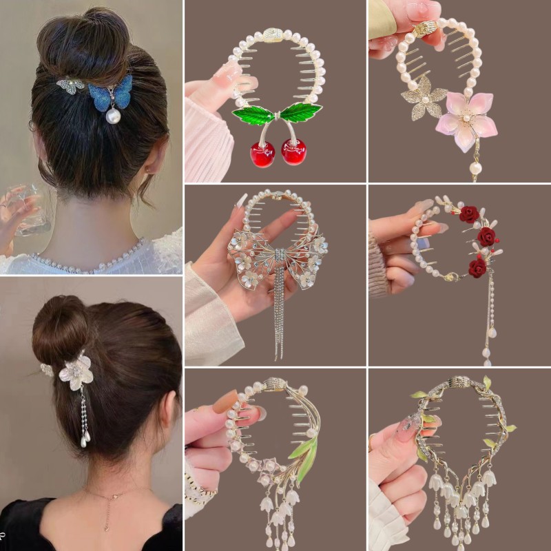 Tassel Pearl Flower Hairpin Back of Head Disc Hair Grab Clip Women's New Marubeni Hair Accessories Spring and Summer New