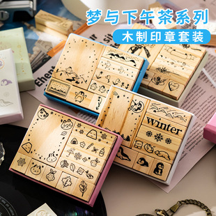 Wooden Stamp Set Cross-Border Handbook DIY Small Elements Creative Cartoon Ins Style Decorative Wood Material Stamp Handbook
