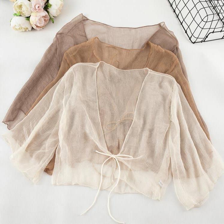 Chiffon Shawl with Sling Skirt Short Small Outer Cover Cover Sun Protection Clothing Women's 2021 Summer Cardigan Small Thin Coat Chiffon Shawl with Sling Skirt Short Small Outer Cover Cover Sun Protection Clothing Women's 2021 Summer Cardigan Small Thin Coat