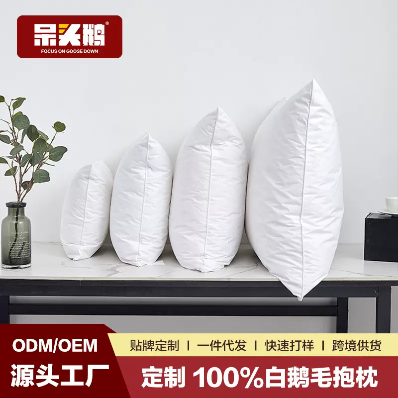 【工厂定制】100%白鹅毛抱枕芯靠垫腰靠靠背床上白鹅绒鸭绒羽绒枕