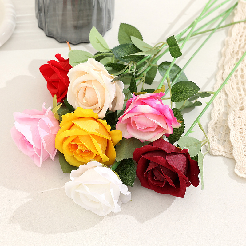 Artificial Velvet Rose Single Stem, Soft-Touch Velvet Rose, Valentine's Day Rose Waterfall Floral Decoration, Table Arrangement Flower Arrangement