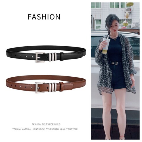 Genuine leather pin-buckle thin belt for women's pants, women's high-waisted fashion belt, internet-celebrity style belt, factory wholesale, versatile and all-match design.