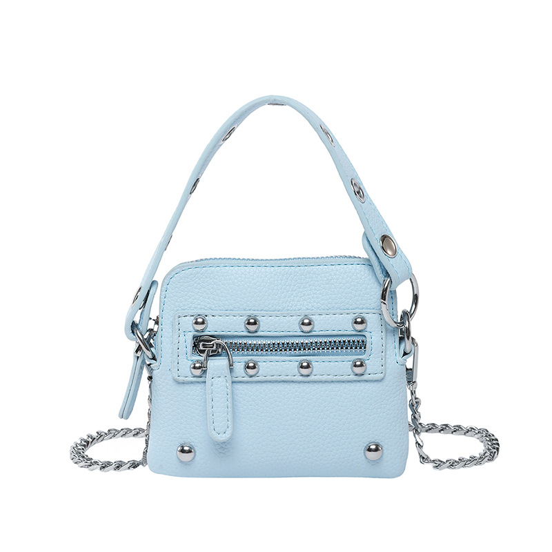 Bolso de cadena de textura transfronteriza 2025 nuevo bolso de mano con remache personalizado bolso de hombro mini patrón de lichi bolso de mensajero mujer