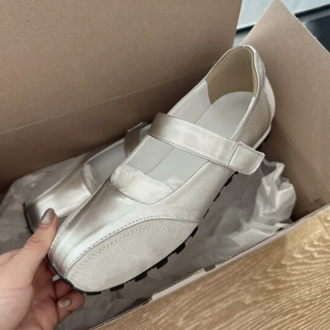 Обновите первый слой коровьей кожи ~ Издание корейская серебряная кожаная однотонная обувь 2024 новая толстая подошва Mary Jin обувь женская Lefu