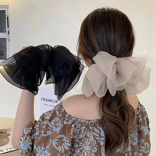 Spring and Summer New Chiffon Spring Clip Hair Accessories Women's Pony Korean Style Tail Super Fairy Big Bow Hair Clip Women's Back of Head