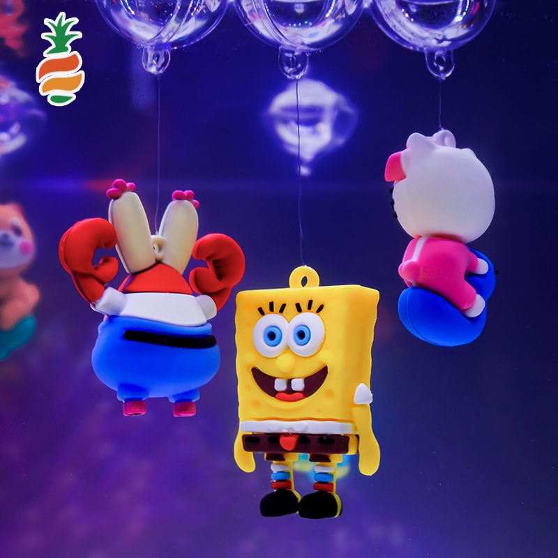 Escenografía de venta caliente Bob Esponja spot pelo liso dibujos animados colgante flotante pecera azul gordo buzo