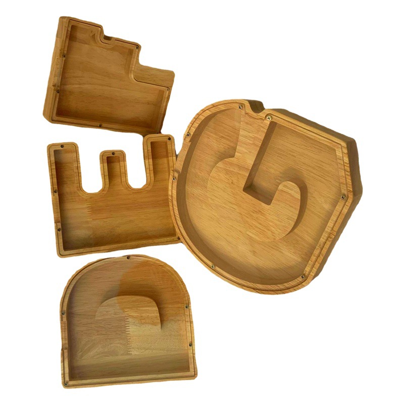 Los fabricantes suministran nuevas huchas de letras inglesas de madera grandes transfronterizas, huchas de vidrio transparente, logotipos imprimibles