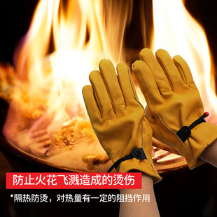 Outdoor Camping Barbecue Bbq Insulated Anti-Scalding Gloves Cowhide High Temperature Resistant Gloves Thickeneded Welding Protective Glove Buckle