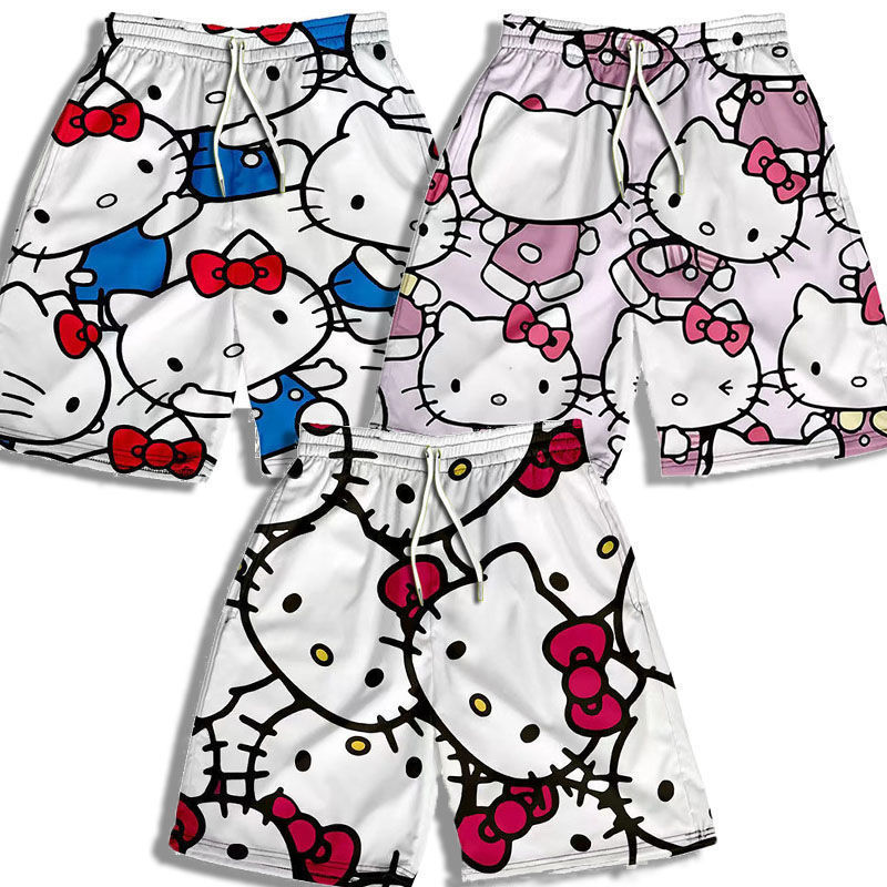 KT Hello Kitty Shorts Men's and Women's Summer Loose Beach Pants Ins Basketball Shorts Sports Casual Pants Men's 12