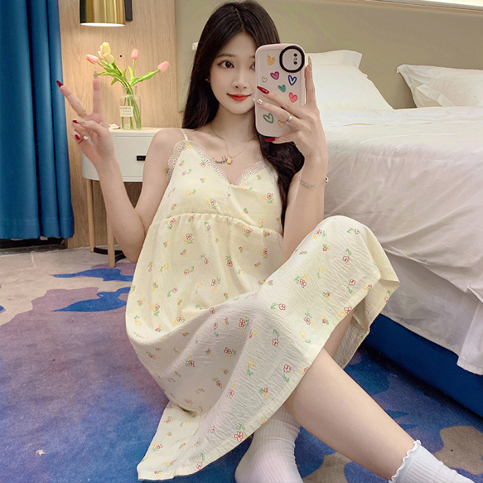 2024 pijama de verano damas cojín de pecho vestido de cabina pijama de verano lindo dulce dibujos animados ropa para el hogar al por mayor