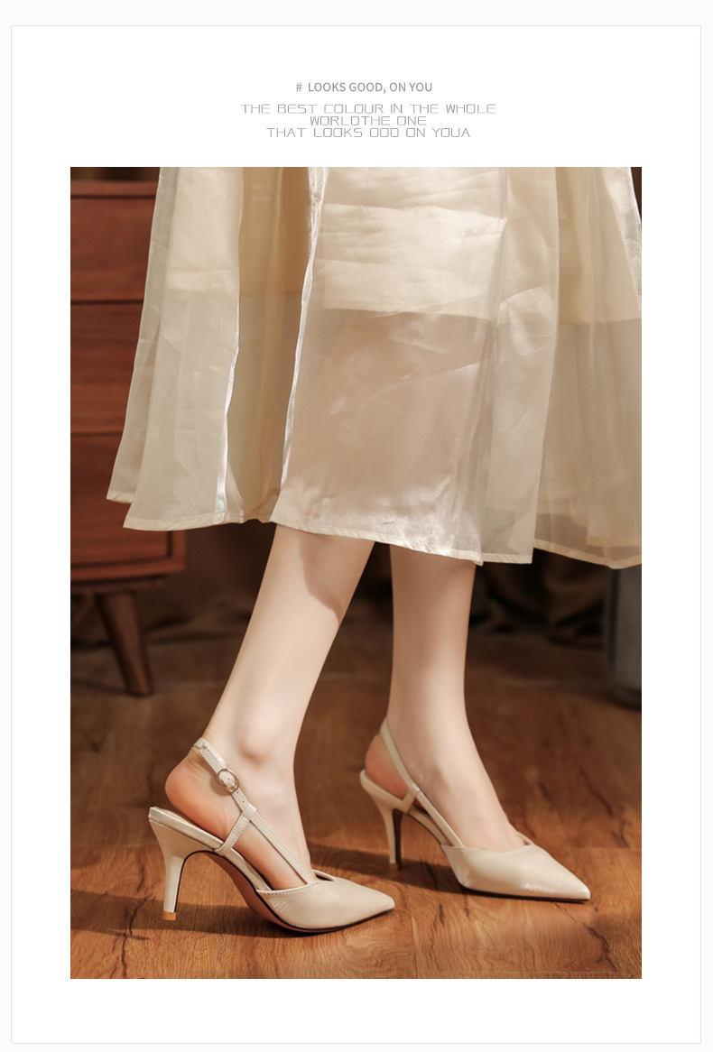 7755C Satin Front Closure Back Open Strap Sandals Thin Heel High Heels Professional Shoes Commuting Elegant Versatile_voghion.com