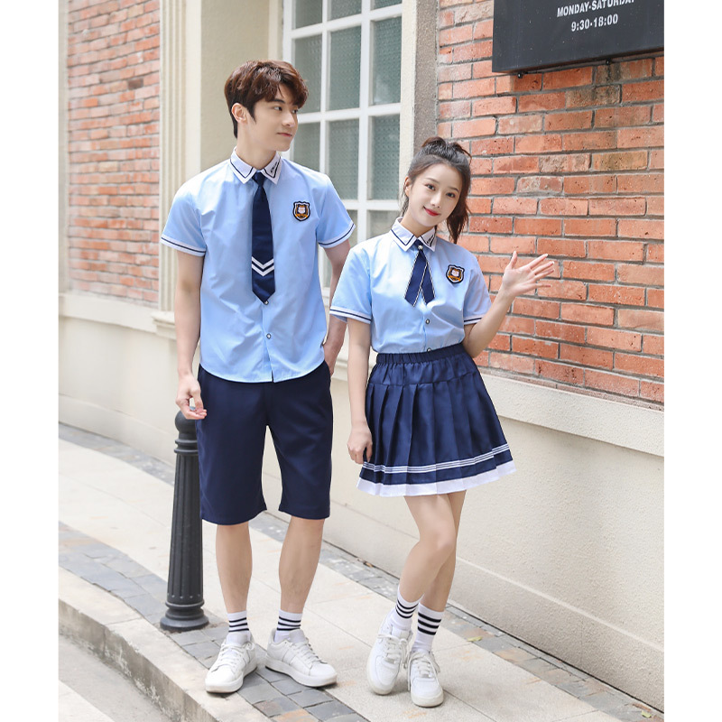 2024夏款英倫風襯衣套裝畢業季班服初中學生校服短袖百褶裙新款