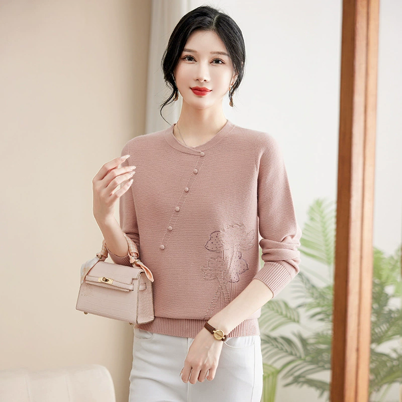 Свитер для мамы среднего возраста Весна и Осень Нижняя рубашка 2025 Новый средний и пожилой леди Весенняя одежда Новый китайский трикотаж