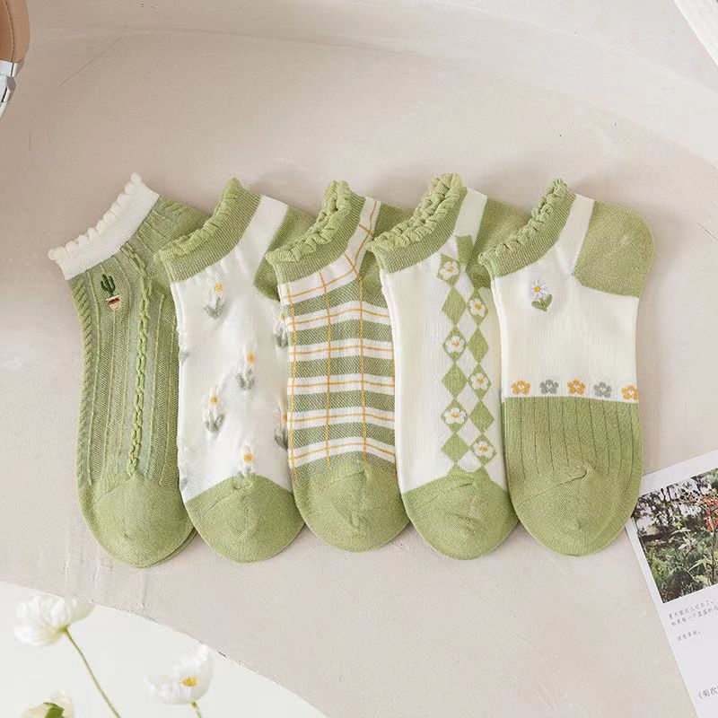 0138 목가적 인 녹색 레이스 여성 양말