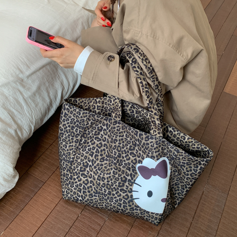 귀여운 대용량 kitty 고양이 토트 가방 여자 2025 신형 서양식 호피 무늬 달콤
