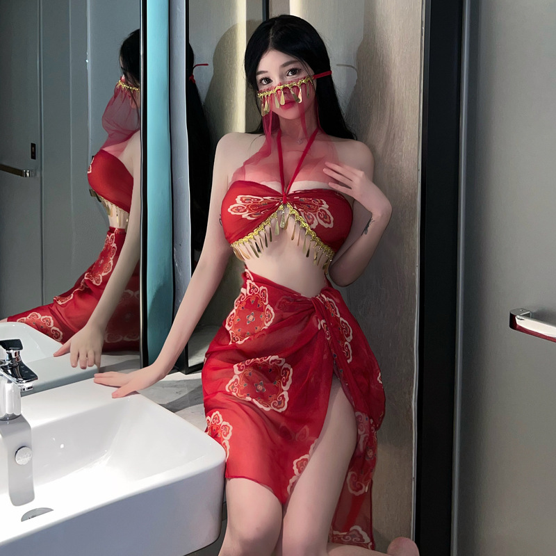 Sexy Lingerie Dunhuang Flying Dancer Exotic Hanfu Bronzing Tube Top Perspective Suit Large Size Pure