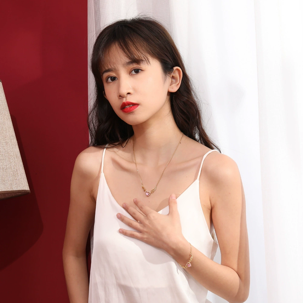 Zirconium, pendant, necklace and bracelet, set for St. Valentine's Day, angel wings, jewelry, for import, new collection