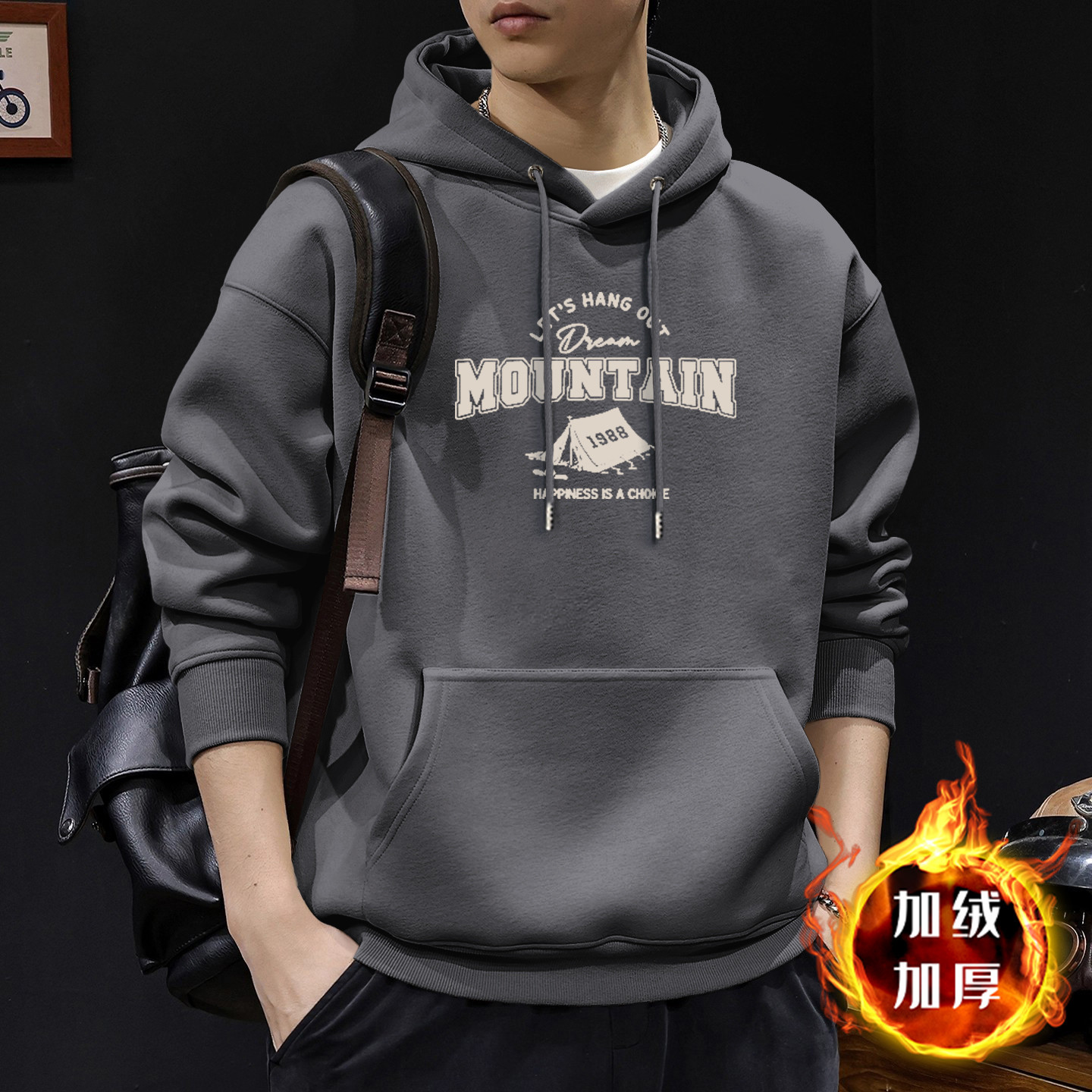 gris oscuro chaqueta encapuchada con veludo - 2141