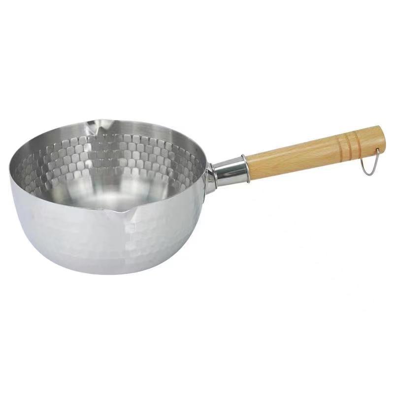 Acero inoxidable de estilo japonés sartén de nieve engrosada no recubierto antiadherente olla de leche hogar mango de madera suplemento de alimentos para bebés olla de sopa de fideos instantáneos
