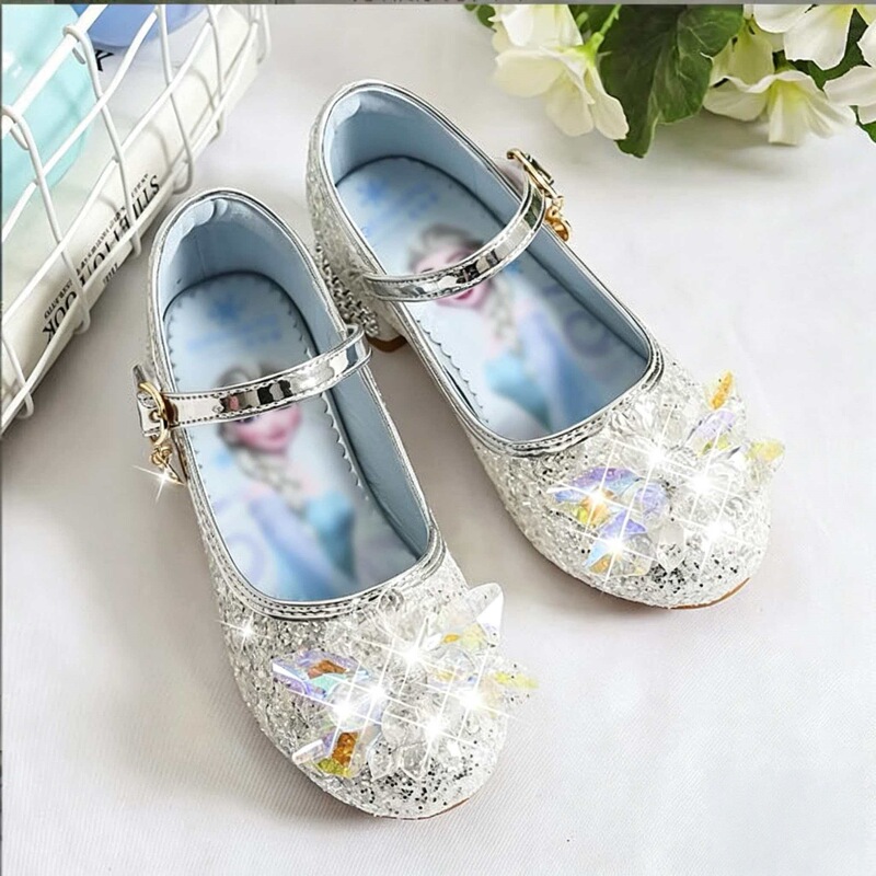 Girls' Princess Leather Shoes, Spring and Autumn New Style, Children's Crystal Shoes, Fashionable Elsa High-Heeled Shoes, Little Girls' Single Shoes