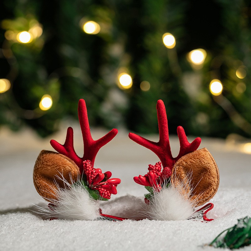 Adorable cabello de Navidad corno de ciervo cinco estrellas cabeza de banda de cabello de Navidad para niños corpos de cabello de decoración accesorios clipes de cabello