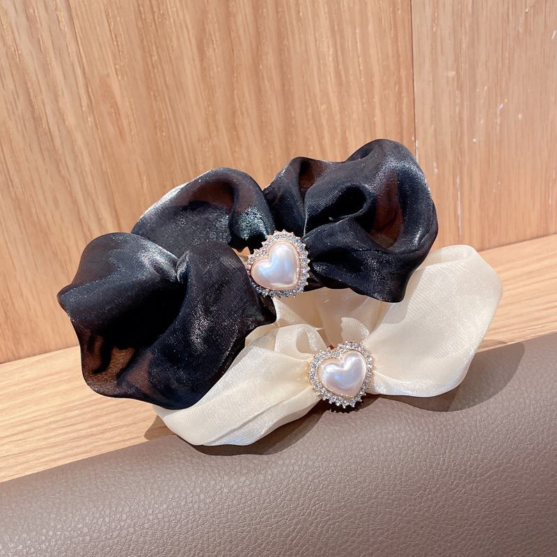 Corea del Sur Dongdaemun mismo estilo perla seda tela anillo cabeza cuerda japonés Hada amor intestino grueso anillo pelo cuerda al por mayor