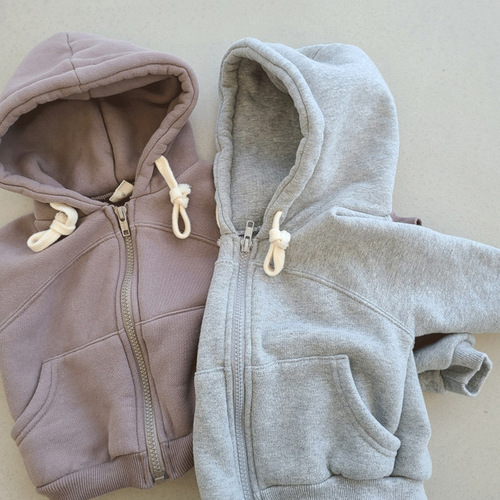 Korean version of ins children's clothing baby spring and autumn clothing baby boys and girls hooded sweatshirt cardigan coat zipper shirt