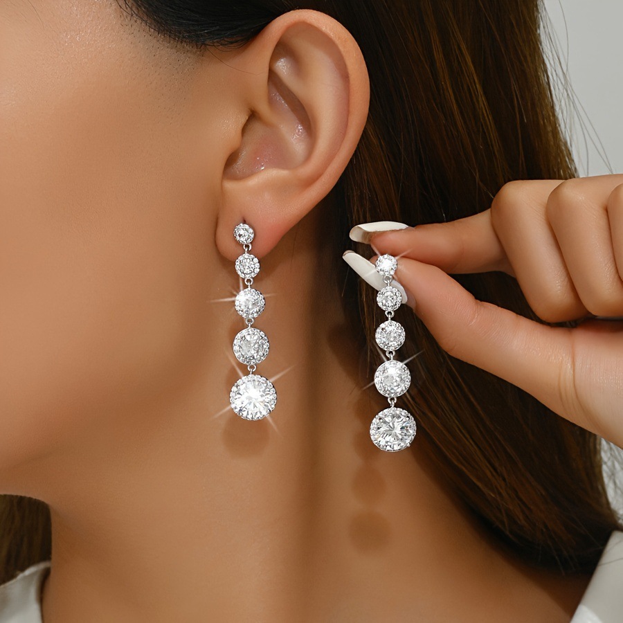 Amazon Cross-border New Round Pendant Earrings Long Diamond-encrusted Zircon Tassel Earrings Exquisite Birthday Gift for Women