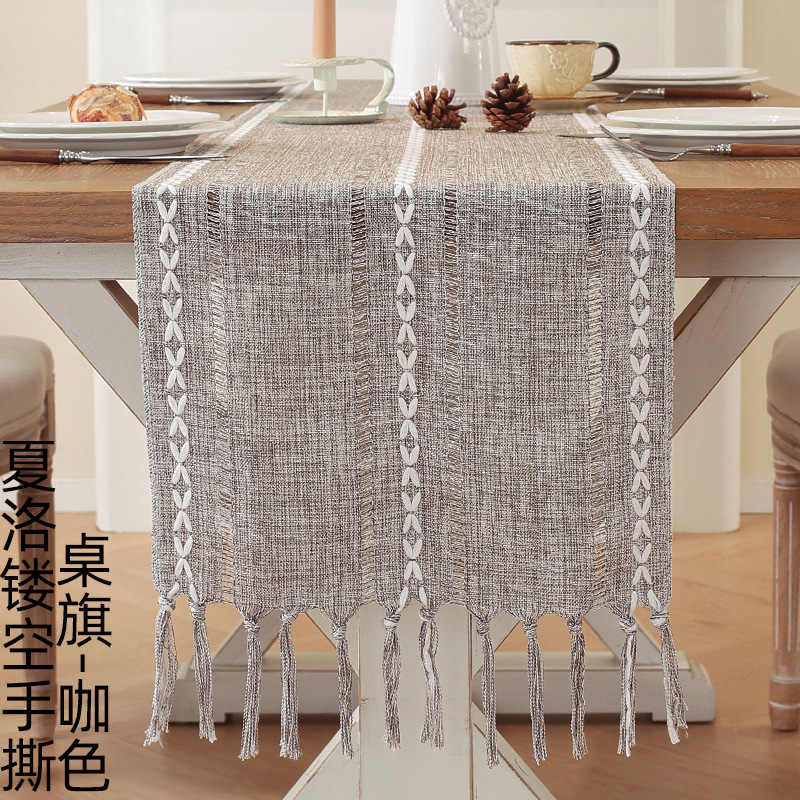 Charlotte hollow shredded table runner-coffee color