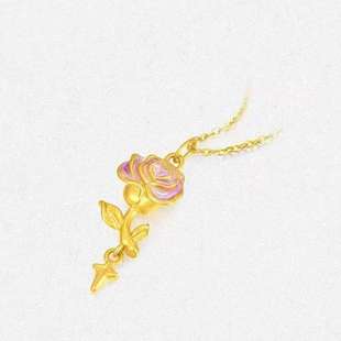 Shuibei Zhou Shangfu 999 Pure Gold Rose Star Pendant 3D Hard Gold Romantic Rose Necklace for Girlfriend