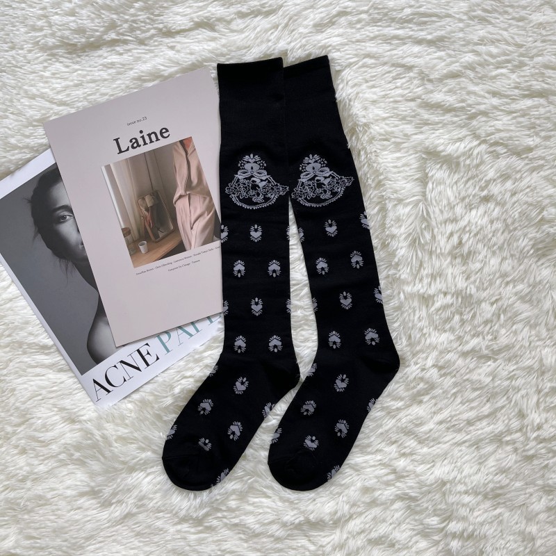 2025d 2025d MONA Mercerized Cotton Angel Heart Jacquard Long Trendy Brand Runway Personality Women's Calf Socks_voghion.com