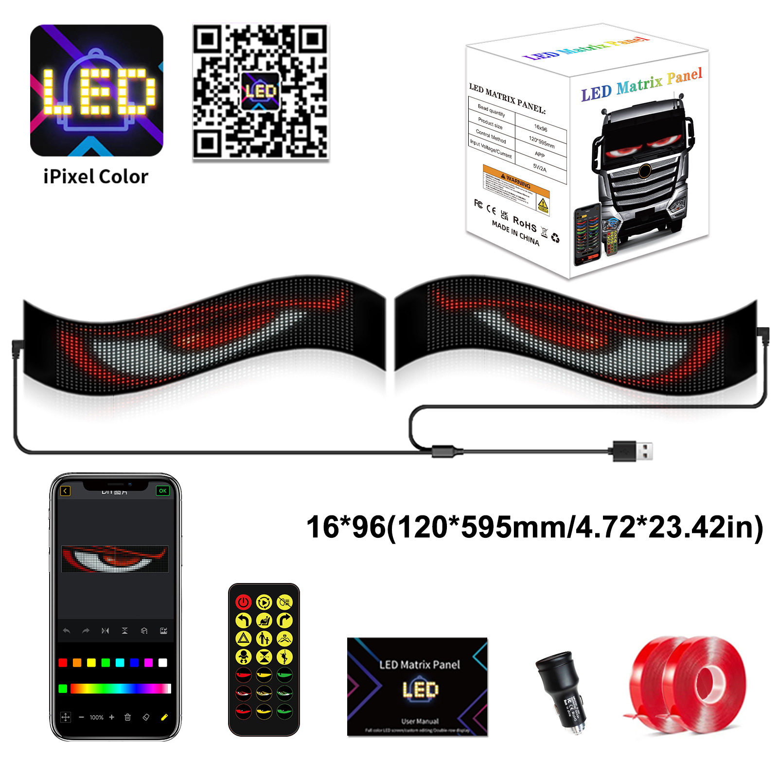 Pantalla LED flexible APP Bluetooth Pantalla de publicidad del coche ventana trasera del coche LED pantalla suave a todo color subtítulos pantalla rodante