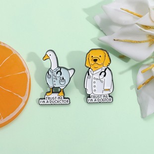 Europe and the United States cross-border new duck puppy doctor brooch cartoon cute animal letters metal badge clothing accessories