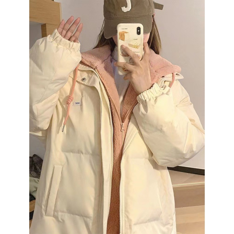 韓国版は色を合わせて厚い帽子と偽の2つのinsの中の長いタイプの綿の服の女性の冬の新型の学生の綿の服のコートのファッションを厚くします。|undefined