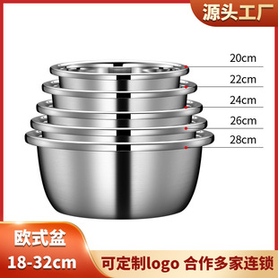 Stainless Steel Basin Deepening Thickening Large Reverse Edge and Face Basin Vegetable Washing Basin Cooking Baking Kneading Mixing Set Egg Pot