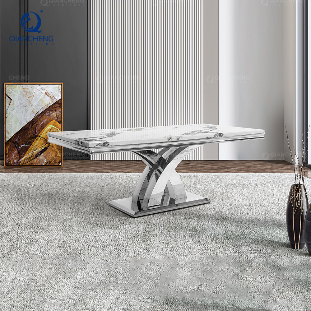 Mesa de Comedor de Mármol y Acero Inoxidable para 6 Personas Desmontable para Restaurante image 7