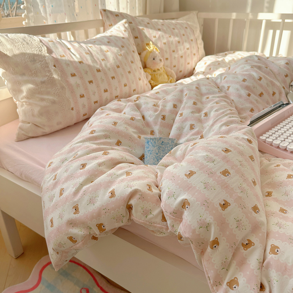 Madre y bebé desnudos clase A cama cuatro piezas de encaje francés sábanas de algodón lavable cubierta cama dormitorio tres piezas de cama