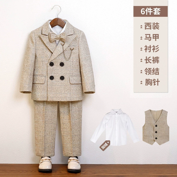 Shirt, set, jacket, vest, trousers, bow tie, brooch, 6 pieces