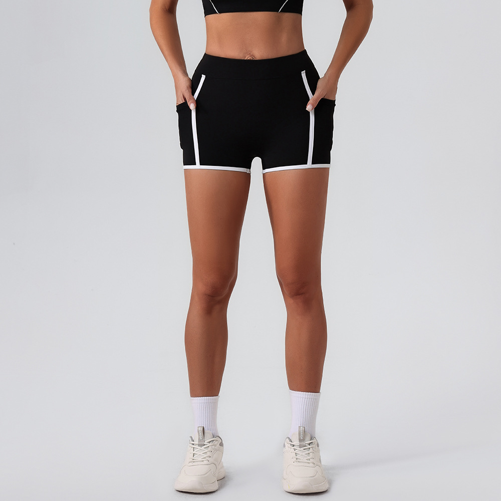 2025 pantalones cortos de yoga europeos y estadounidenses, cintura alta, abdomen cerrado, caderas rápidas, secado rápido, alta elasticidad, pantalones de fitness de tres puntos, pantalones de pantalonado