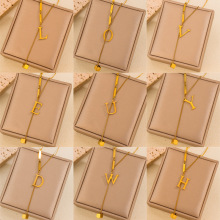 亚马逊希音热销18K不锈钢字母项链流苏26个字母小方块吊坠项链