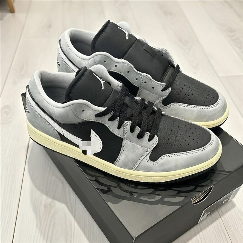 Aj1 Shadow Gray Black Gray Retro Basketball Shoes Men's and Women's Low-Top Sneakers Toe-Layer Leather Couple Sports Shoes